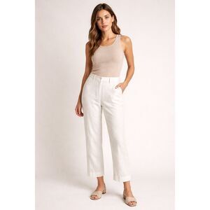 Kasper Petite 6P Ivory Linen Dress Pants Lined Hem Flaw